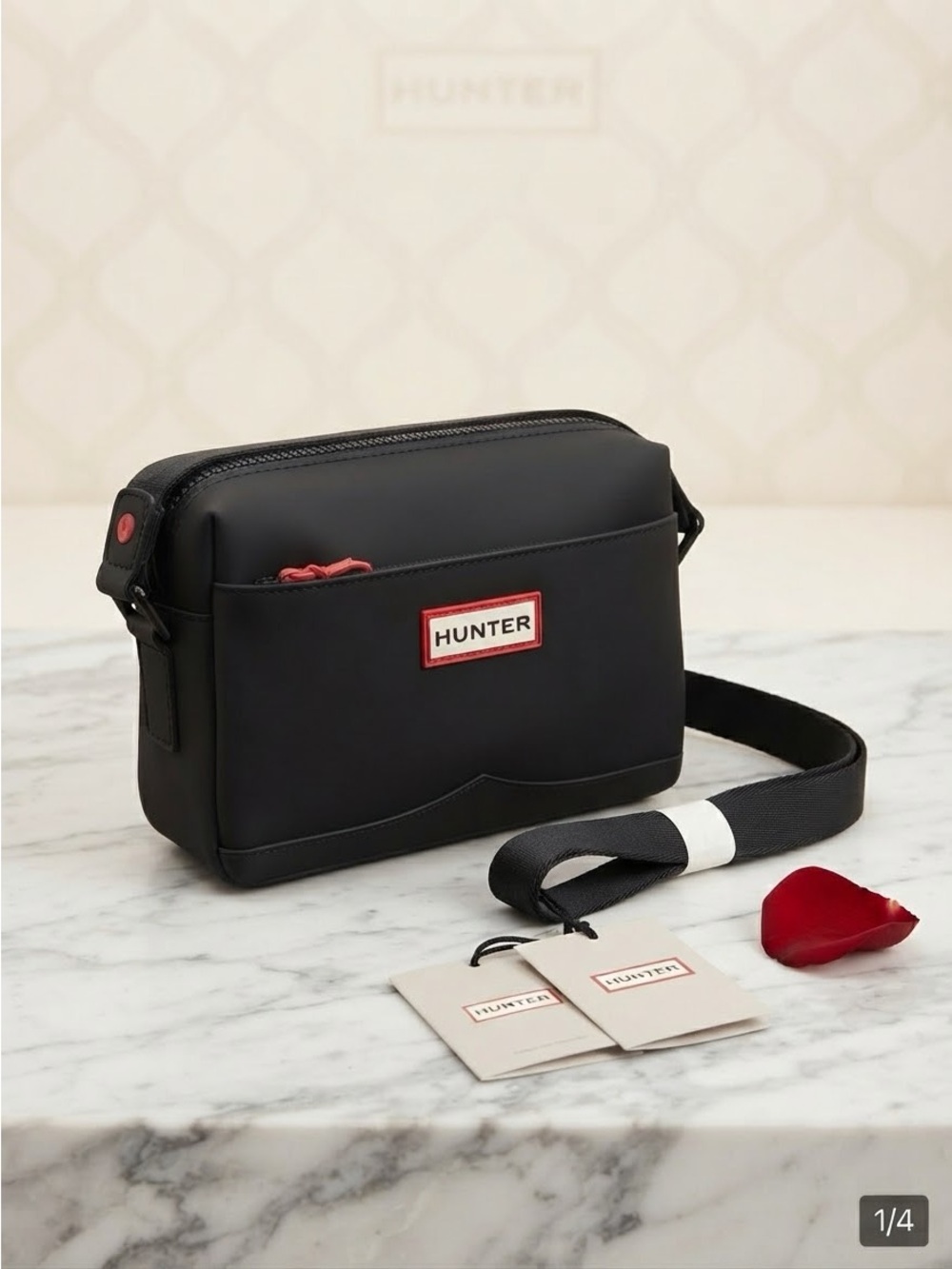 NWT Hunter Water Resistant
Crossbody Bag with Logo Accent, Black